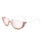 HW2006 - Half Frame Retro Round Cat Eye Rhinestone Fashion Sunglasses