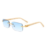 HW3011 - Rimless Rectangle Retro Tinted Fashion Square Vintage Sunglasses