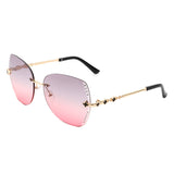 HW2024 - Oversize Rimless Butterfly Shape Tinted Rhinestone Fashion Sunglasses