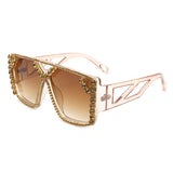 HS2045 - Square Oversize Crystal Fashion Rhinestone Women Sunglasses