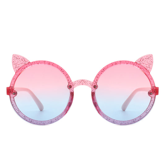 HK2030 - Girls Round Cat Ear Design Glitter Toddler Kids Sunglasses