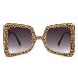 HS3009 - Women Oversize Rhinestone Crystals Square Fashion Sunglasses