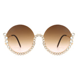 HJ3015 - Women Circle Half Frame Oversize Rhinestone Fashion Round Sunglasses