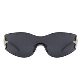HW2031 - Women Rectangle Rimless Wraparound Shield Fashion Oversize Wholesale Sunglasses