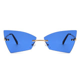 J2025 - Rimless Geometric Triangle Retro Tinted Fashion Sunglasses