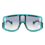 S2101 - Square Retro Oversize Shield Fashion Visor Sunglasses