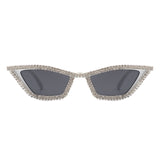 HS2037 - Narrow Slim Retro Glitter Cat Eye Rhinestone Fashion Sunglasses