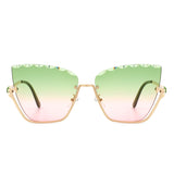 HW3019 - Half Frame Square Irregular Tinted Fashion Cat Eye Sunglasses