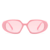 HS2071 - Rectangle Retro Oval Chic Round Lens Leaf Design Fashion Sunglasses