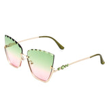 HW3019 - Half Frame Square Irregular Tinted Fashion Cat Eye Sunglasses