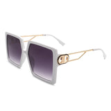HS2008-1 - Square Oversize Flat Top Women Fashion Sunglasses