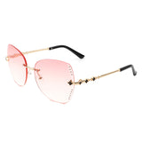 HW2024 - Oversize Rimless Butterfly Shape Tinted Rhinestone Fashion Sunglasses