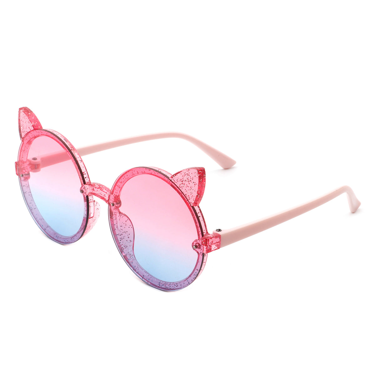 HK2030 - Girls Round Cat Ear Design Glitter Toddler Kids Sunglasses