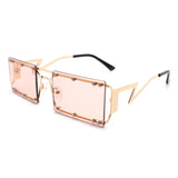 HJ3008 - Retro Rectangle Flat Top Vintage Tinted Fashion Sunglasses