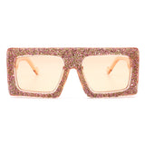 HS3002 - Square Retro Bold Thick Frame Vintage Rhinestone Fashion Sunglasses