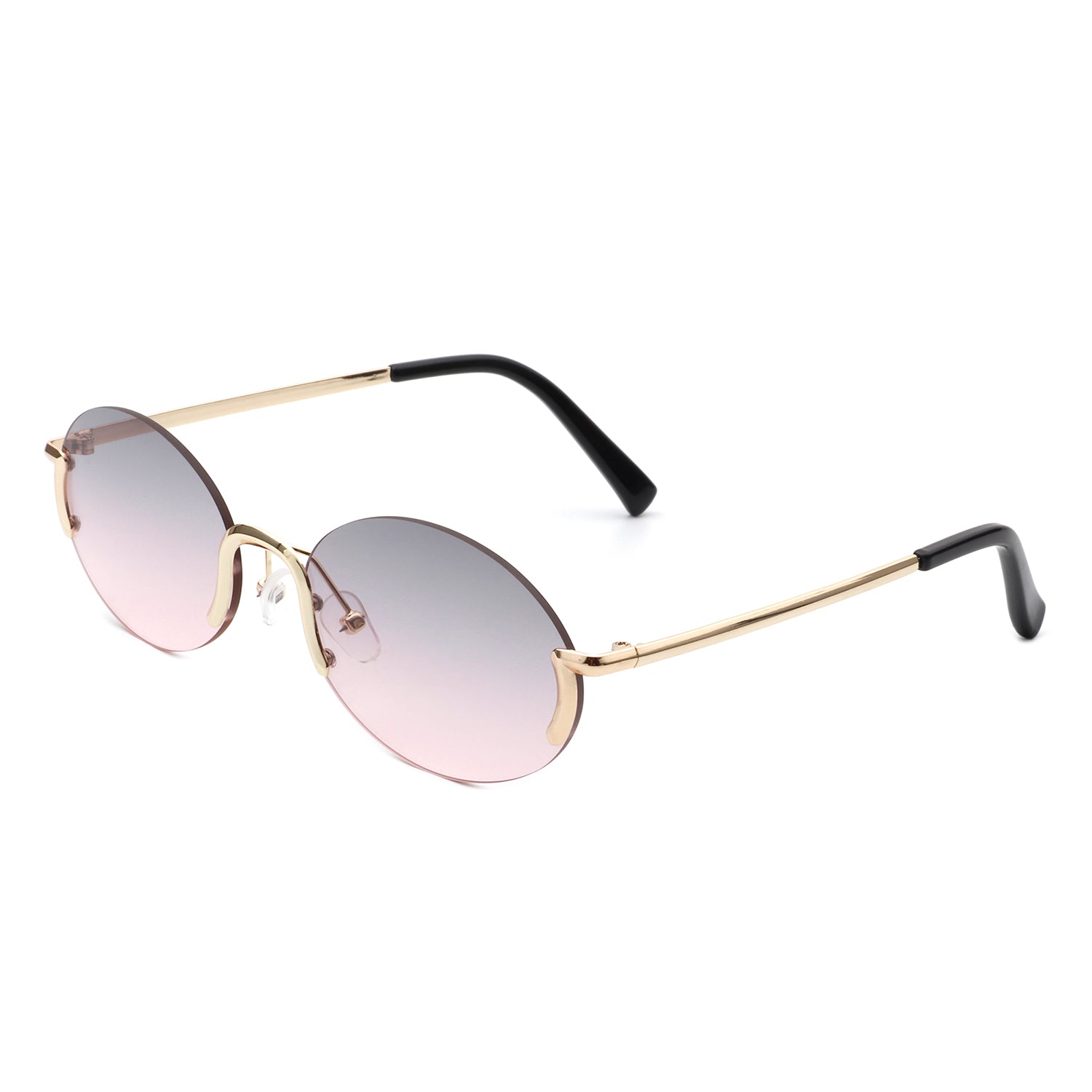 HW3017 - Retro Rimless Oval Circle Vintage Frameless Fashion Round Sunglasses