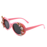 HS3018 - Women Oval Round Floral Design Fashion Wholesale Sunglasses