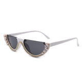 HW2006 - Half Frame Retro Round Cat Eye Rhinestone Fashion Sunglasses