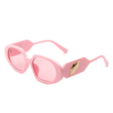 HS2071 - Rectangle Retro Oval Chic Round Lens Leaf Design Fashion Sunglasses