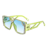 HS2045 - Square Oversize Crystal Fashion Rhinestone Women Sunglasses