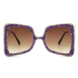 HS3009 - Women Oversize Rhinestone Crystals Square Fashion Sunglasses