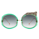 J3010 - Oversize Geometric Irregular Round Fashion Sunglasses w/ Leopard Design