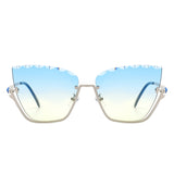 HW3019 - Half Frame Square Irregular Tinted Fashion Cat Eye Sunglasses