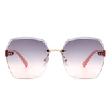 HW2016 - Oversize Square Geometric Rimless Tinted Fashion Sunglasses