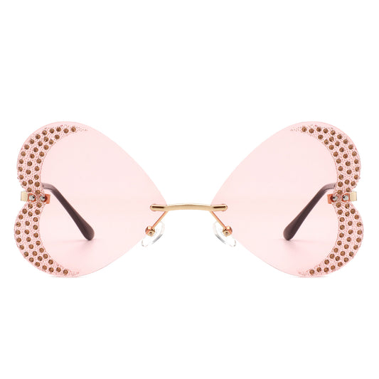 HW2030 - Rimless Butterfly Heart Shape Tinted Fashion Women Sunglasses