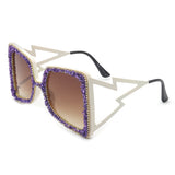 HS3009 - Women Oversize Rhinestone Crystals Square Fashion Sunglasses