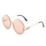 HJ3015 - Women Circle Half Frame Oversize Rhinestone Fashion Round Sunglasses