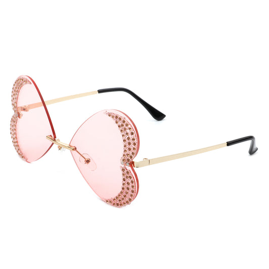 HW2030 - Rimless Butterfly Heart Shape Tinted Fashion Women Sunglasses