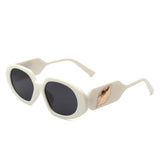 HS2071 - Rectangle Retro Oval Chic Round Lens Leaf Design Fashion Sunglasses