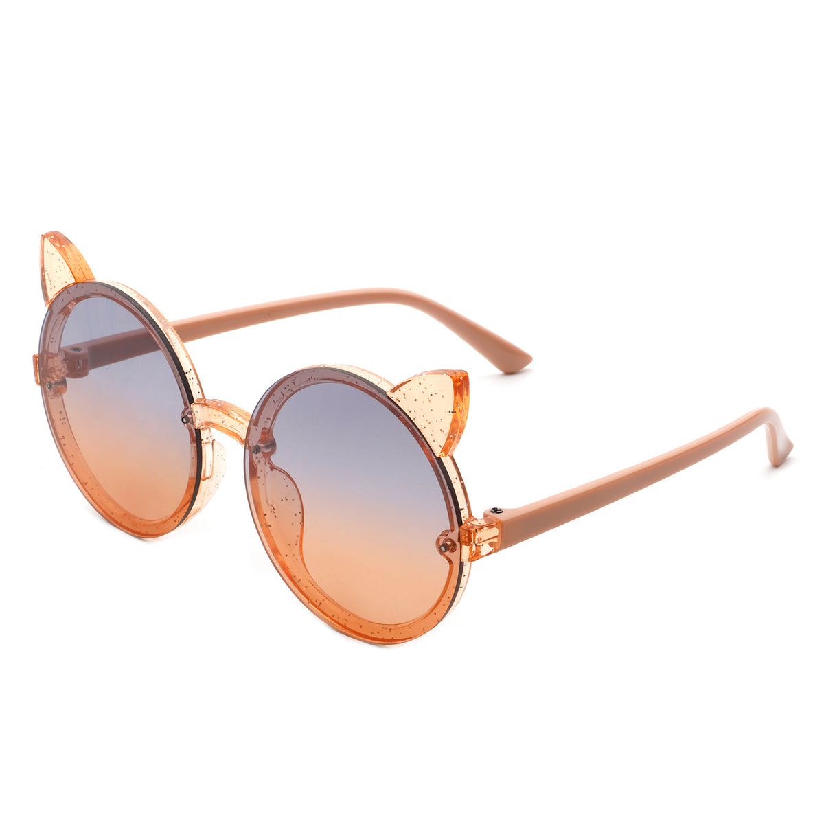 HK2030 - Girls Round Cat Ear Design Glitter Toddler Kids Sunglasses