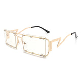 HJ3008 - Retro Rectangle Flat Top Vintage Tinted Fashion Sunglasses