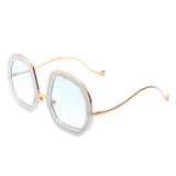 J3008 - Women Round Irregular Geometric Glitter Fashion Sunglasses