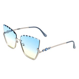 HW3019 - Half Frame Square Irregular Tinted Fashion Cat Eye Sunglasses