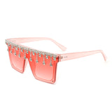 HS2005-1 - Square Oversize Flat Top Rhinestone Fashion Diamonds Drip Women Sunglasses