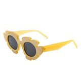 HS1147-1 - Irregular Glitter Round Cut-Out Cat Eye Flower Design Fashion Sunglasses