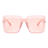 HS2041 - Oversize Retro Square Large Cut-Out Flat Top Fashion Sunglasses
