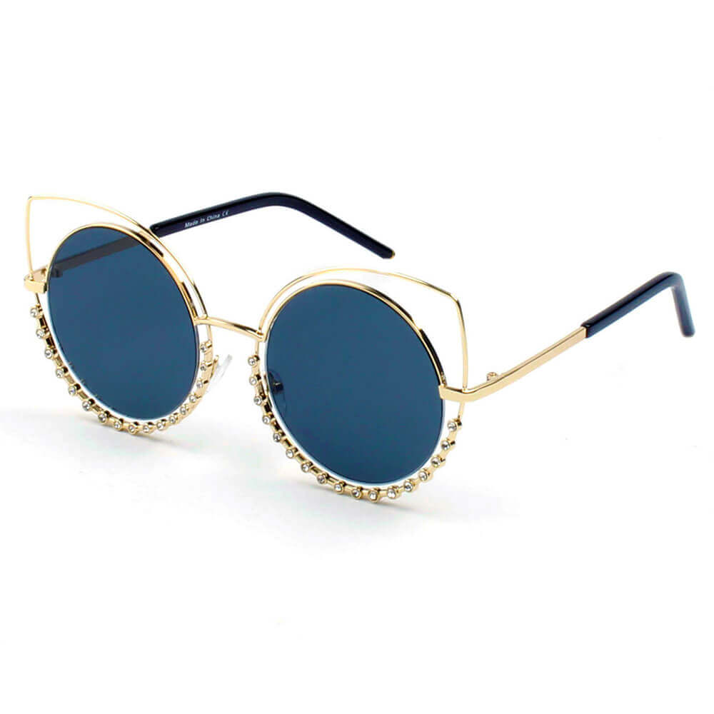 A21 Women Pearl-Studded Cut-Out Cat Eye Sunglasses