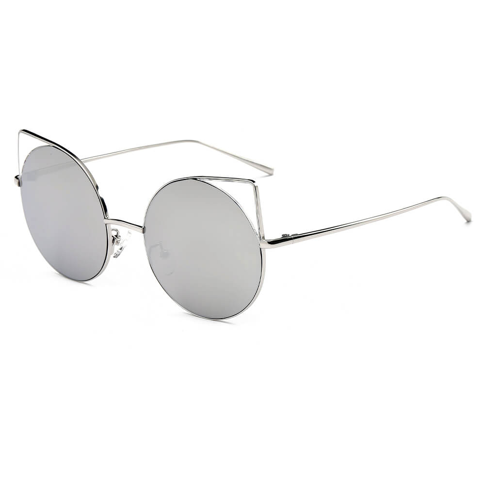 CA03 - Women Mirrored Lens Round Cat Eye Sunglasses - Iris Fashion Inc. | Wholesale Sunglasses and Glasses