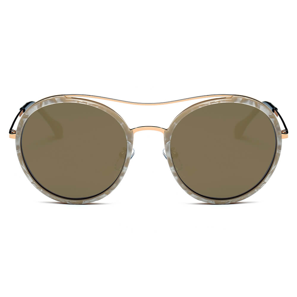 A18 Modern Horn Rimmed Metal Frame Round Sunglasses Gold - Gray - Maroon