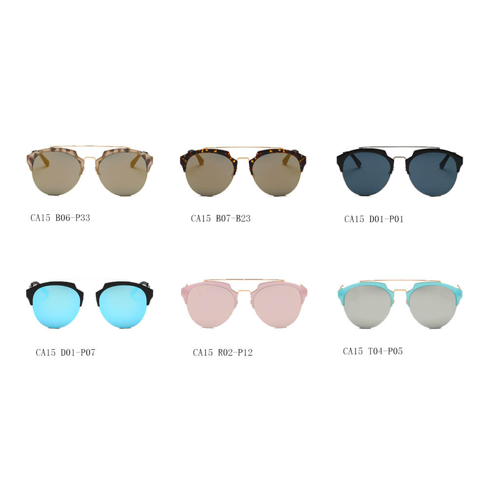 CA15 Half Frame Mirrored Lens Horned Rim Sunglasses - Iris Fashion Inc. | Wholesale Sunglasses and Glasses