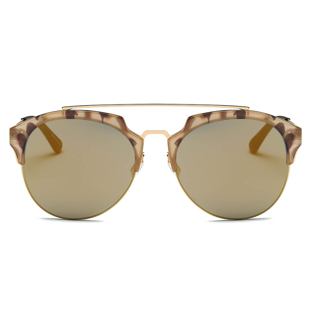 CA15 Half Frame Mirrored Lens Horned Rim Sunglasses - Iris Fashion Inc. | Wholesale Sunglasses and Glasses