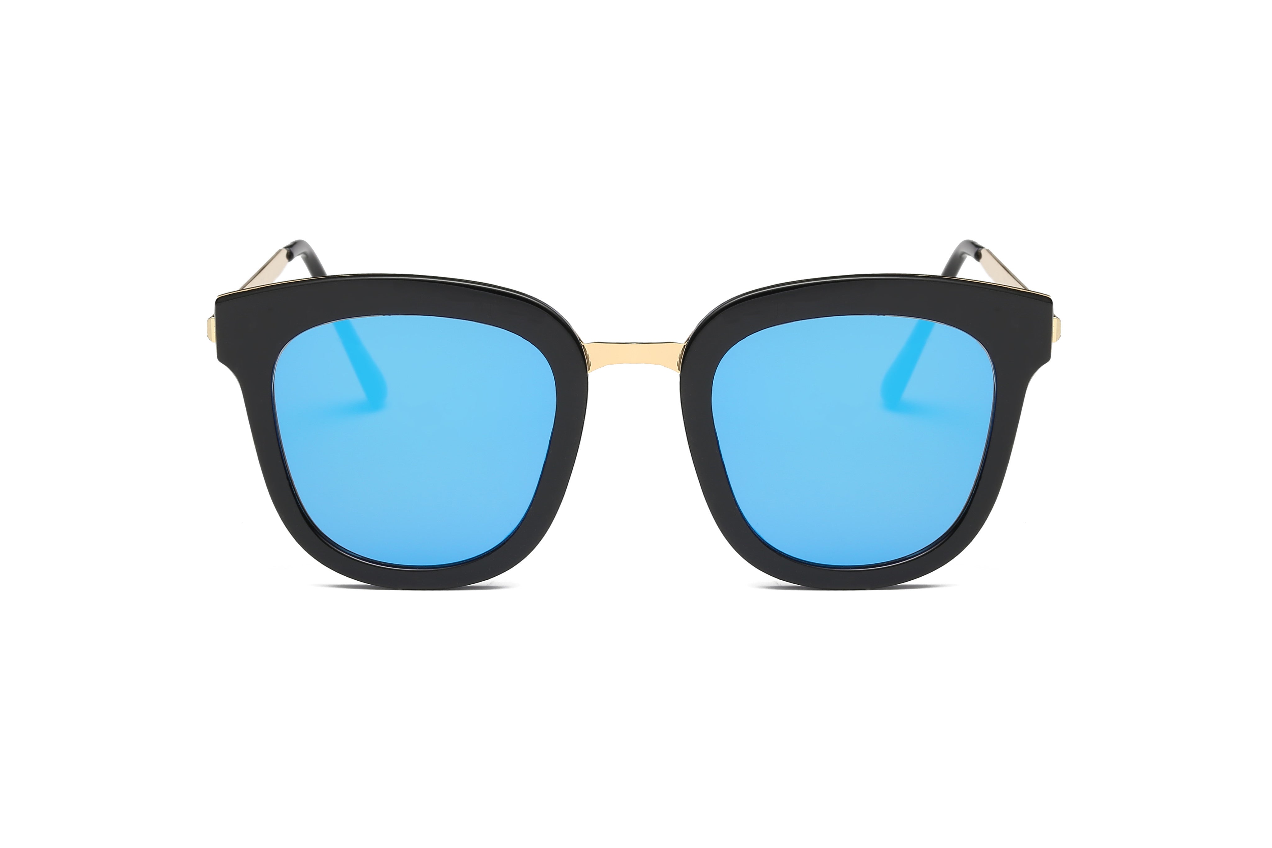 D65 Square Horn Rimmed Boxy Mirrored Lens Sunglasses - Iris Fashion Inc. | Wholesale Sunglasses and Glasses