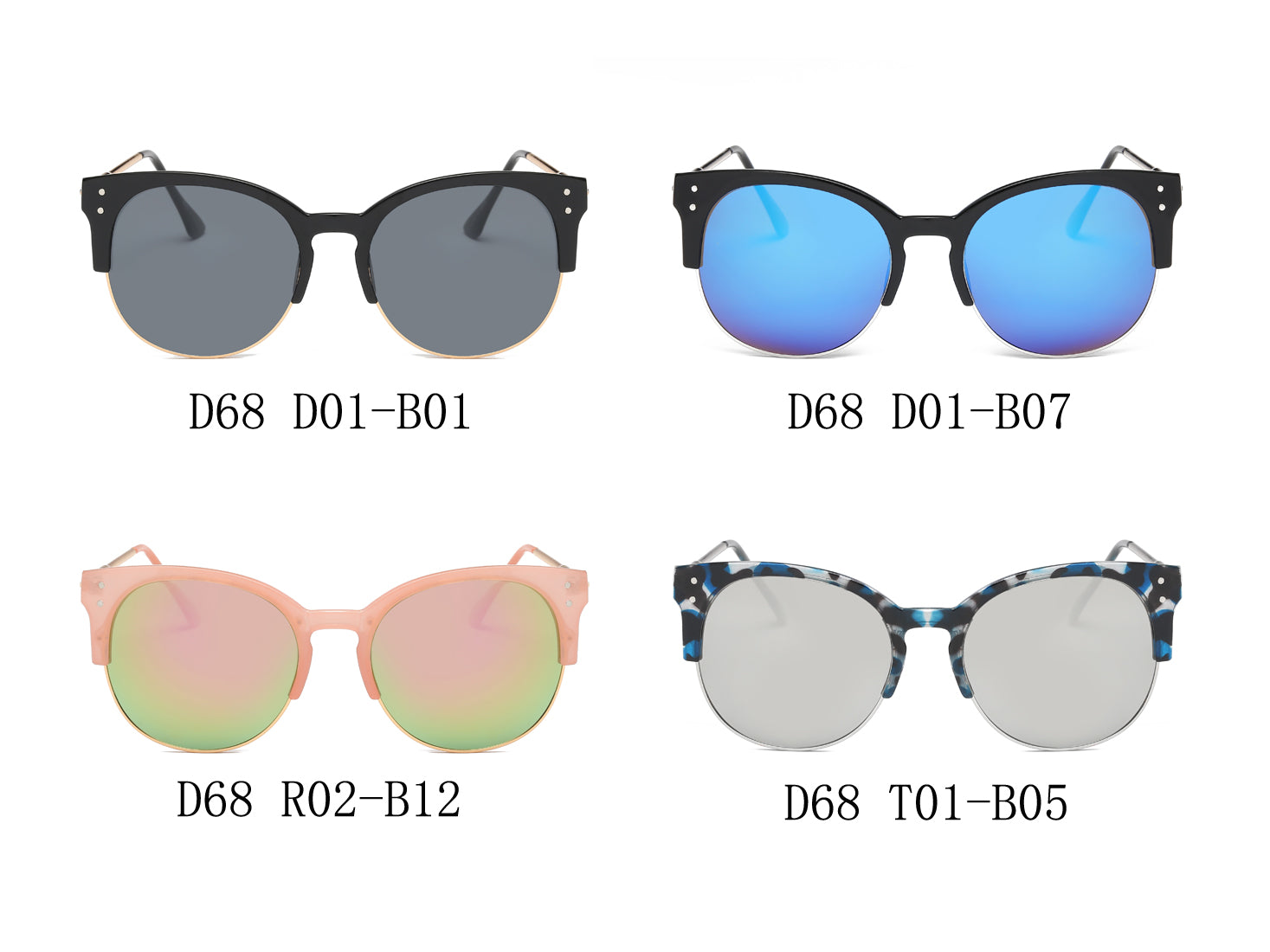 D68 - Round Mirrored Flat Lens Half Frame Sunglasses - Iris Fashion Inc. | Wholesale Sunglasses and Glasses