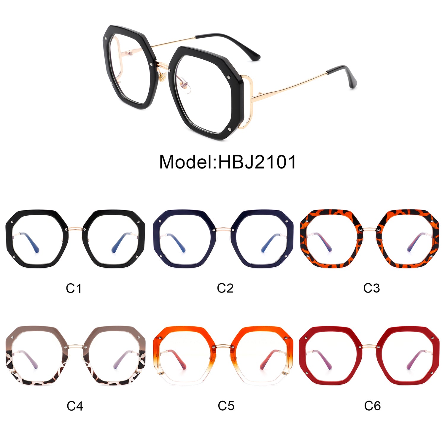 HBJ2101 - Round Geometric Circle Polygon Blue Light Blocker Glasses