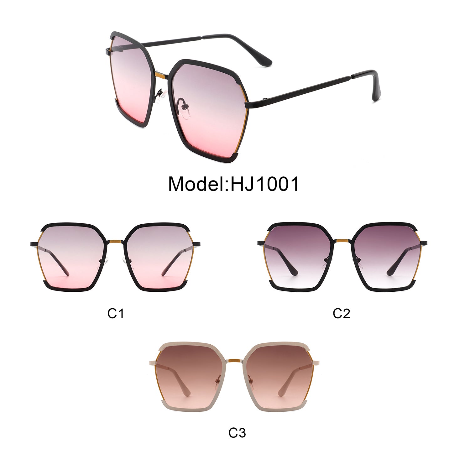 HJ1001 - Oversize Half Frame Square Fashion Women Sunglasses