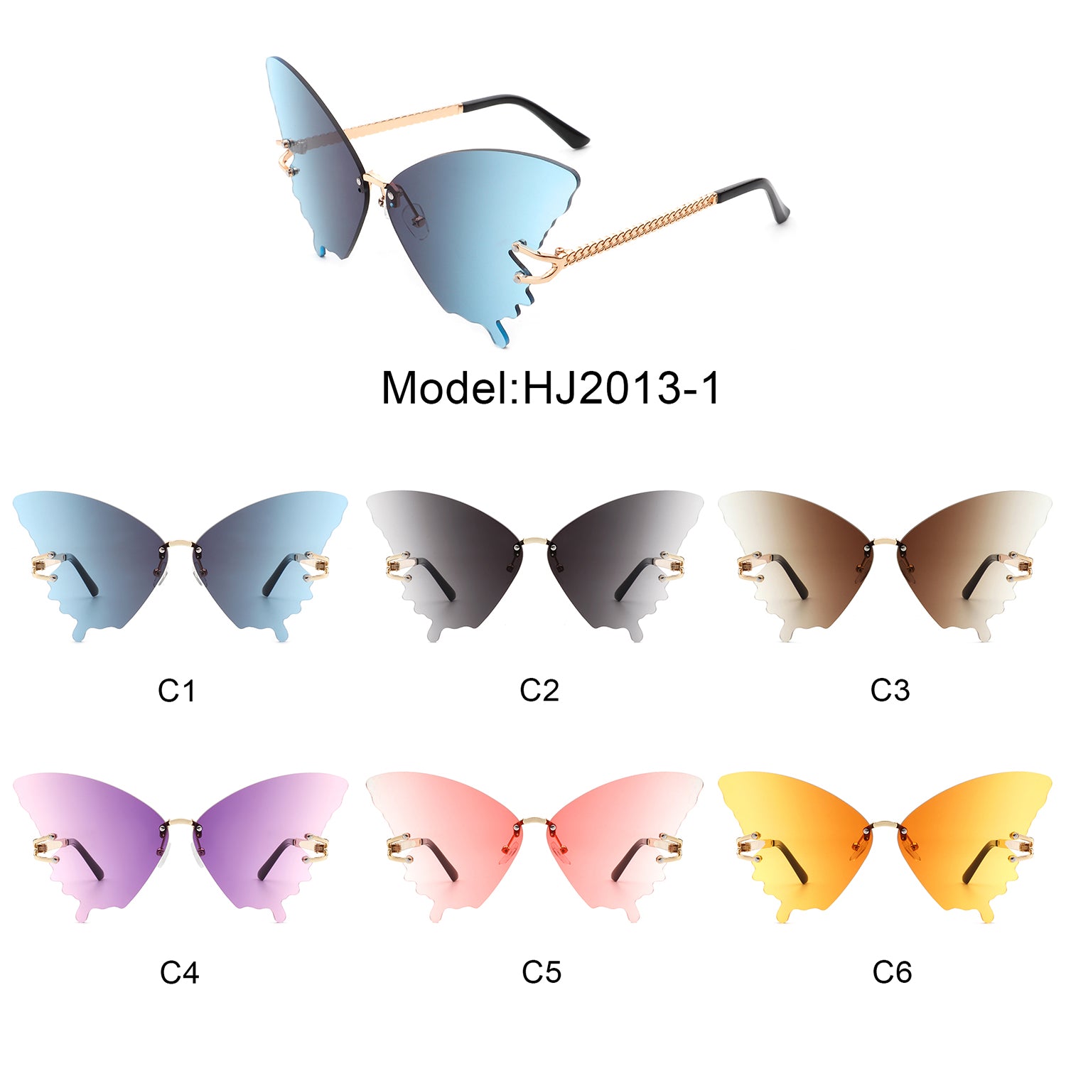 HJ2013-1 - Rimless Oversize Butterfly Tinted Fashion Women Wholesale Sunglasses